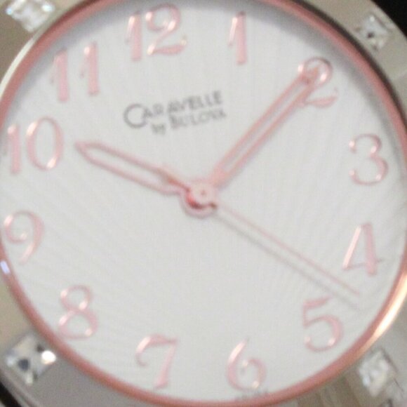 Caravelle Ladies Watch Crystal Studded Bezel Textured Dial Rose Hands 32mm main image 8